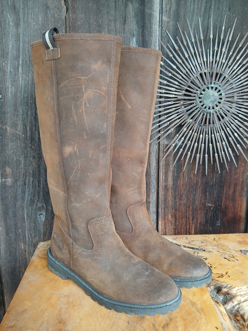 Brown Winter Leather Pull-On Tall Boots